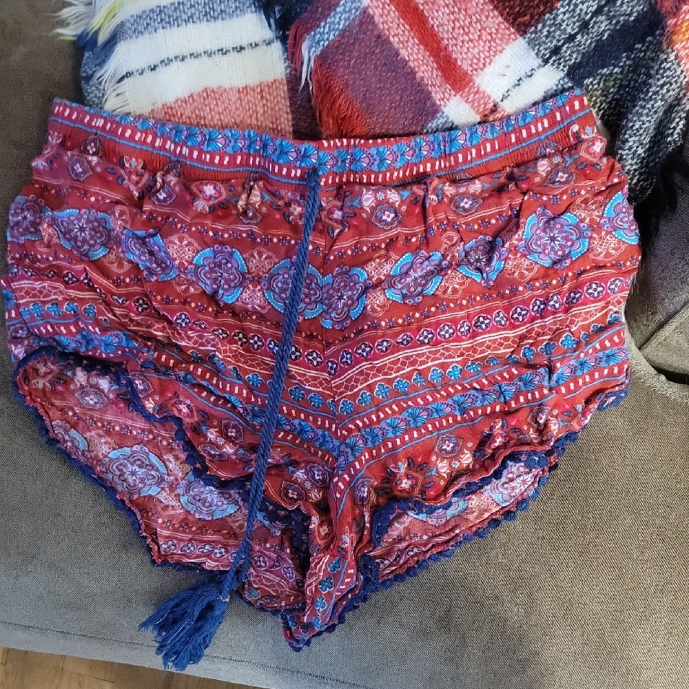 Red and Blue Patterned Shorts